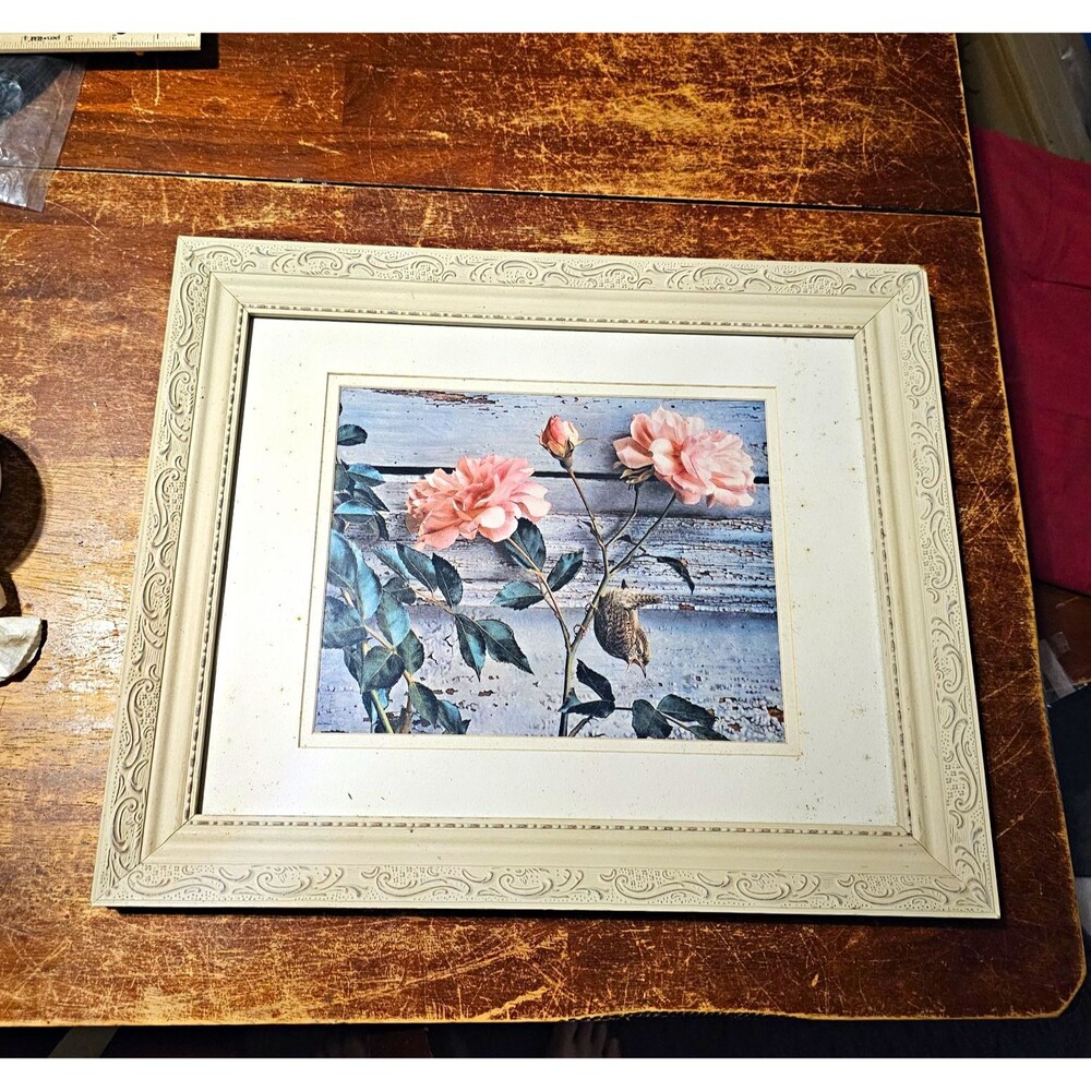 Carl Brenders "Summer Roses - Winter Wren" Framed Bird Art Print Ornate Frame